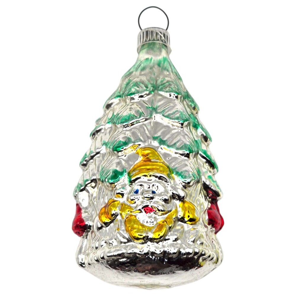 Vtg West Germany Merury Glass Christmas Tree Ornament‎ 3.5" Ges Gesch Santa Face